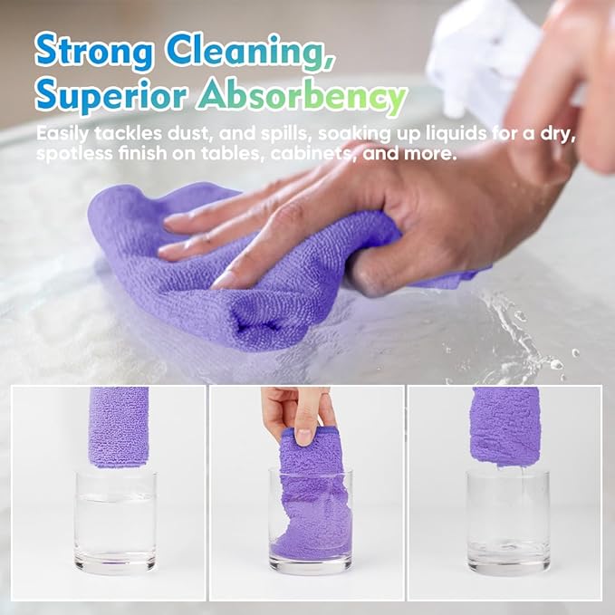 HOMEXCEL Purple Microfiber Cleaning Cloth 12 Pack 12.5 x 12.5 Inch Microfiber Towels for Cars Ultra Absorbent Cleaning Rags Lint Free Cleaning Towels for Household Kitchen, Window Car