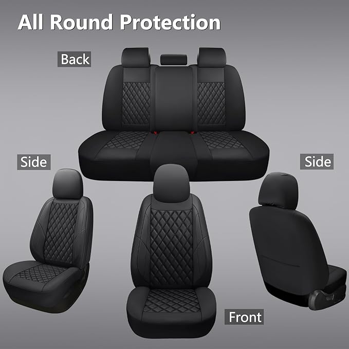 Premium Leather Car Seat Covers Full Set,Universal Fit for Cars,Trucks&SUVs,Waterproof Car Seat Cushion,Full Coverage Car Seat Protector with 5 Seats,Black