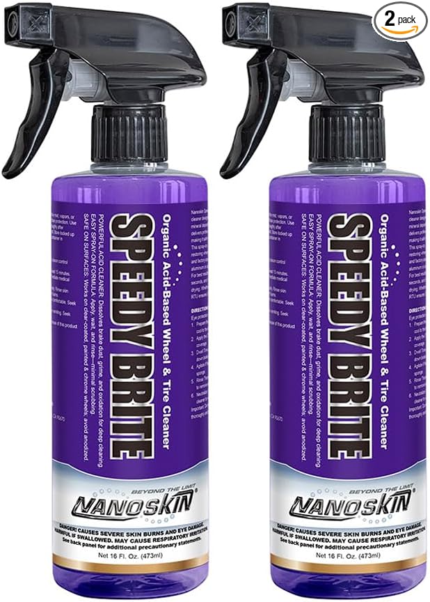 Nanoskin SPEEDY BRITE Pro Grade Wheel & Tire Acid Cleaner, 32 Oz. (2x16Oz) - Chrome & Coated Wheel Safe, Cleaning with Organic Acid | Removes Brake Dust & Road Grime for Auto Detailing, Body Shop Safe
