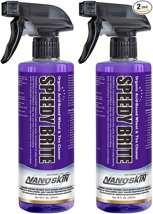 Nanoskin SPEEDY BRITE Pro Grade Wheel & Tire Acid Cleaner, 32 Oz. (2x16Oz) - Chrome & Coated Wheel Safe, Cleaning with Organic Acid | Removes Brake Dust & Road Grime for Auto Detailing, Body Shop Safe