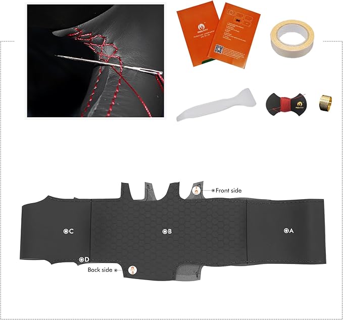 MEWANT DIY Black Solid Hexagon Embossed Faux Leather Steering Wheel Cover for Ford F150 Lightning F350 2024 Expedition