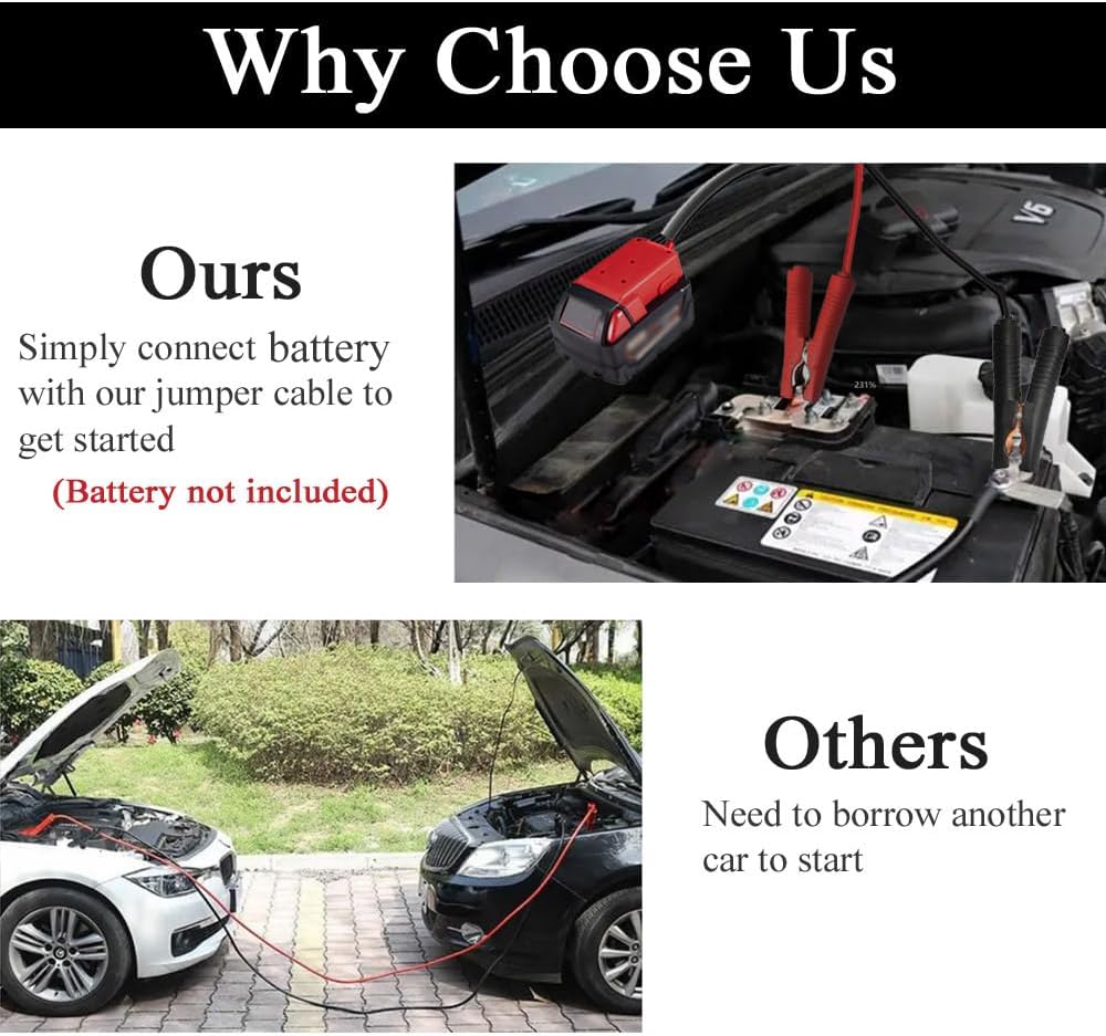 Jumper Cables alligator clips Compatible with Mil.waukee M18 18V Batteries, Silicone wire 8AWG 1.3FT Automotive Booster Cables for Jump Starting Tool Battery, Temperature resistance 392℉ 200℃