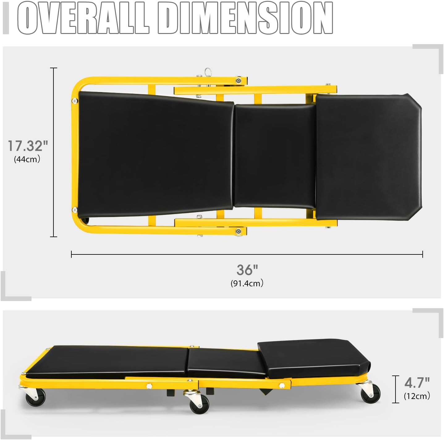 DNA MOTORING 36 Inches 2 IN 1 Rolling Folding Car Creeper/Seat, 6 Pcs 2" Casters, 150kg Weight Capacity, Yellow, TOOLS-00185-YL