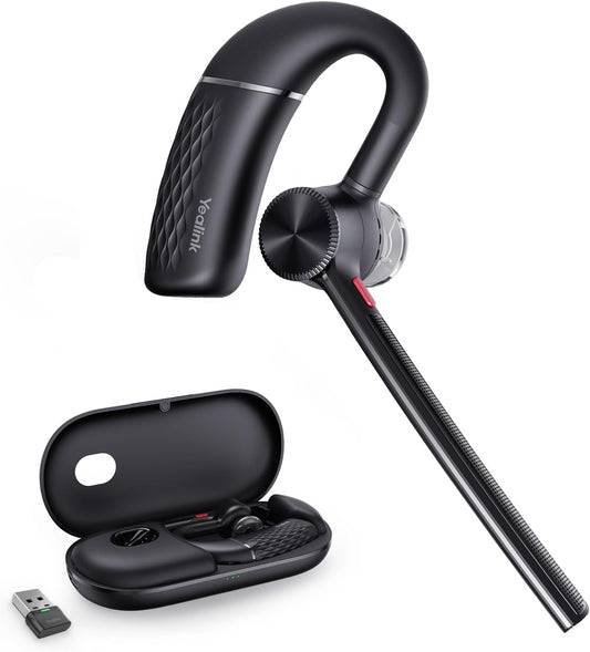 Yealink Bluetooth Headset BH71 Pro,Teams Zoom Certified,Bluetooth Earpiece with Noise Canceling Microphones,Wireless Single Ear Headset with Charging Case,Connect Mobile/Mac/PC,USB-A Dongle