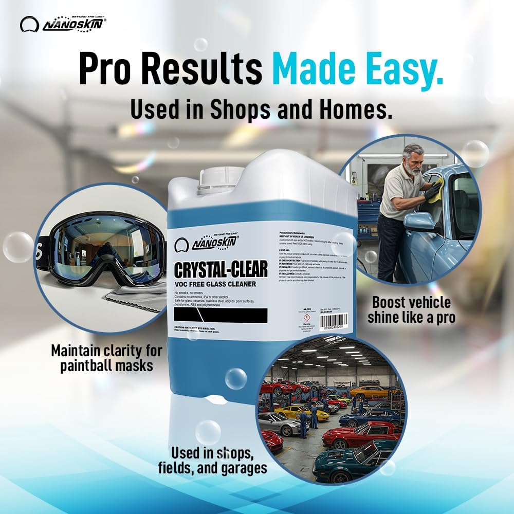 Nanoskin CRYSTAL-CLEAR VOC-Free Glass Cleaner, 32 Oz. Pack (2x16 Oz) - Advanced Eco-Safe, Streak-Free Shine, Multi-Surface Cleaning Solution | For Auto, Home, Office, & Commercial Use | 40:1 Dilution