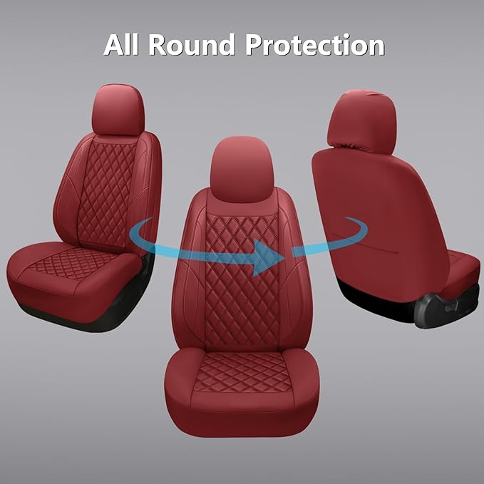 Premium Leather Car Seat Covers Front Pair,Universal Fit for Cars,Trucks&SUVs,Waterproof Car Seat Cushion,Full Coverage Car Seat Protector with 2 Seats,Wine Red
