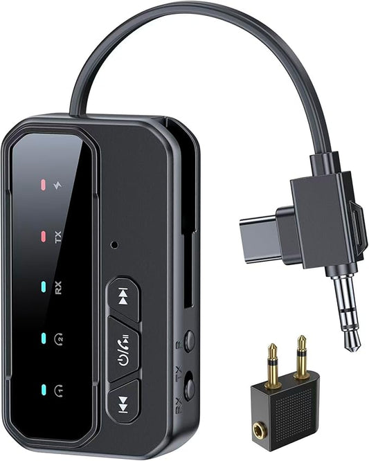 Bluetooth 5.4 Transceiver Pro - Dual Audio Streaming for Airplane, Car & Home, Wireless Adapter for TV/Stereo/Headphones (2 Devices Simultaneous)