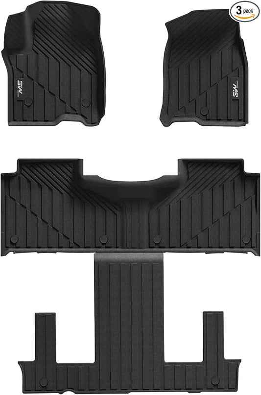 3W Floor Mats Fit for 2021 2022 2023 2024 2025 Chevy Tahoe/GMC Yukon/Cadillac Escalade 7 Seat, TPE All Weather Custom Fit Car Accessories Full Set Car Floor Liners 7 Passengers
