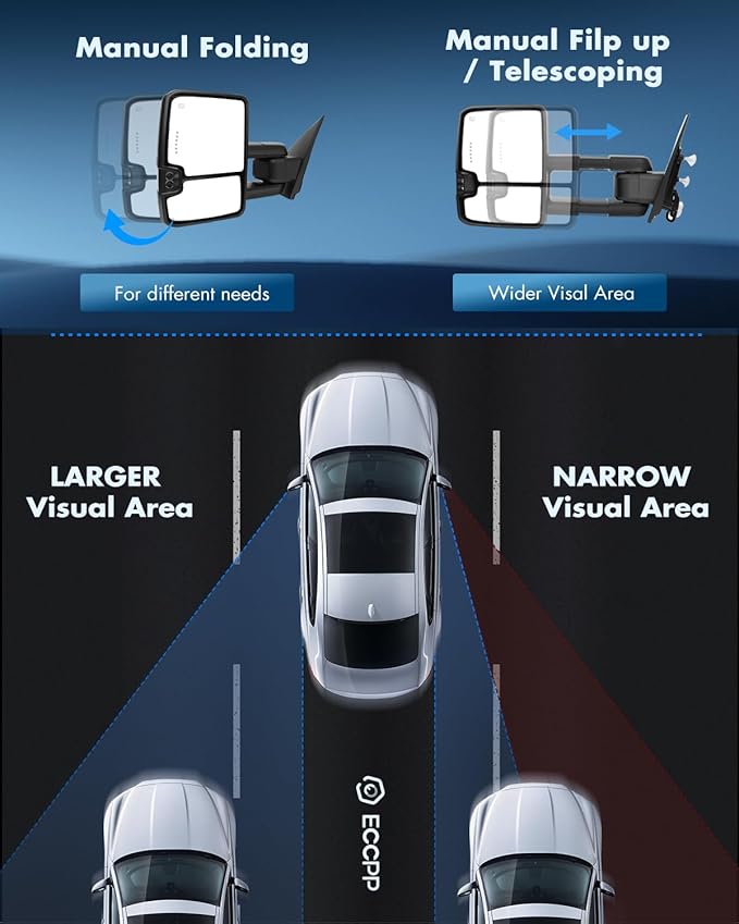 ECCPP Towing Mirrors Compatible with 2014-2018 for Chevy for GMC 1500 2015-2019 for Chevy for GMC 2500/3500 HD Tow Mirrors Left Right Side Power Heat LED Turn Signal Running Back Up Light Black