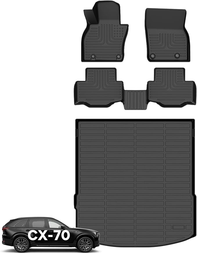 Wayhigh-for Mazda CX-70 & CX70 PHEV 2025 All Weather Floor Mats and Cargo Liner Set TPE Car Mats Waterproof Anti-Slip Rubber Trunk Liner CX70 Accessories