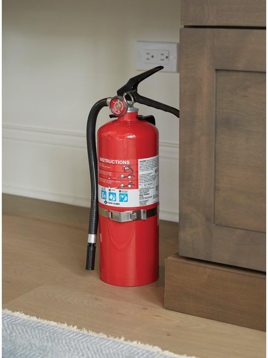FIRST ALERT PRO5 Rechargeable Heavy Duty Fire Extinguisher, UL RATED 3-A:40-B:C, Red, 1-Pack