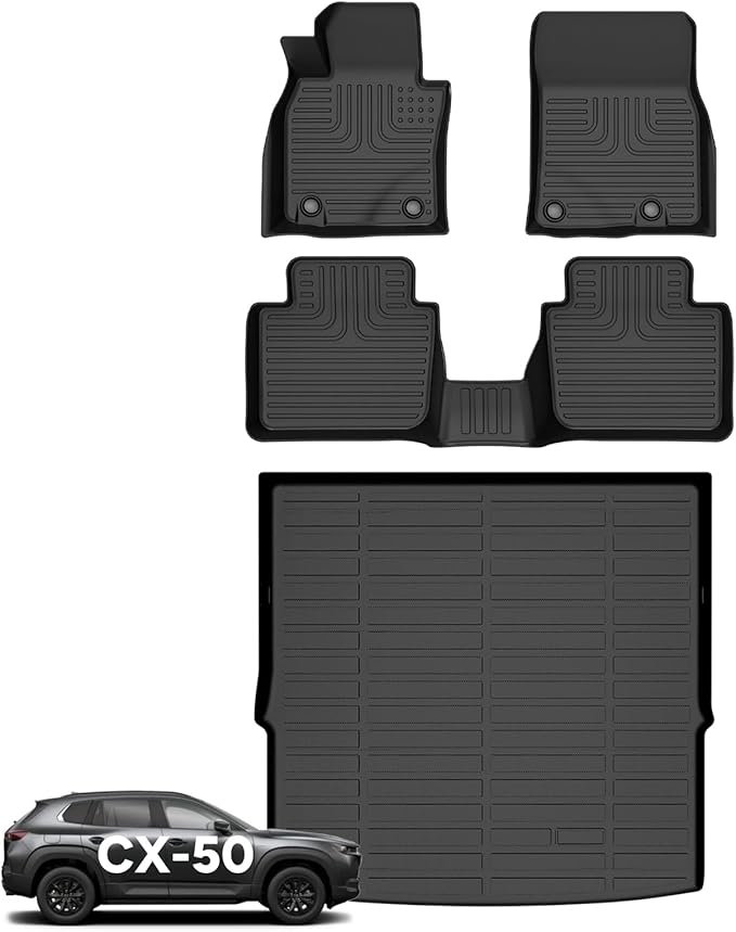 Wayhigh-for Mazda CX-50 (Not for Hybrid) 2023 2024 2025 All Weather Floor Mats and Cargo Liner Set TPE Car Mats Waterproof Anti-Slip Rubber Trunk Liners CX-50 Accessories