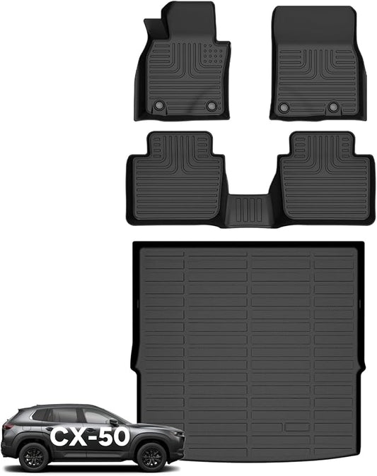 Wayhigh-for Mazda CX-50 (Not for Hybrid) 2023 2024 2025 All Weather Floor Mats and Cargo Liner Set TPE Car Mats Waterproof Anti-Slip Rubber Trunk Liners CX-50 Accessories
