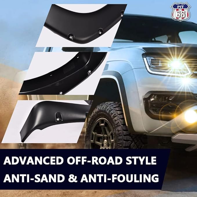 PIT66 Fender Flares, Compatible with 1999-2006 Chevy Silverado/GMC Sierra 78.0" / 96.0" Bed(Incl. 2007 Classic Models) Smooth Matte Black Pocket Rivet Style Wheel Flares Set, 4 PCS