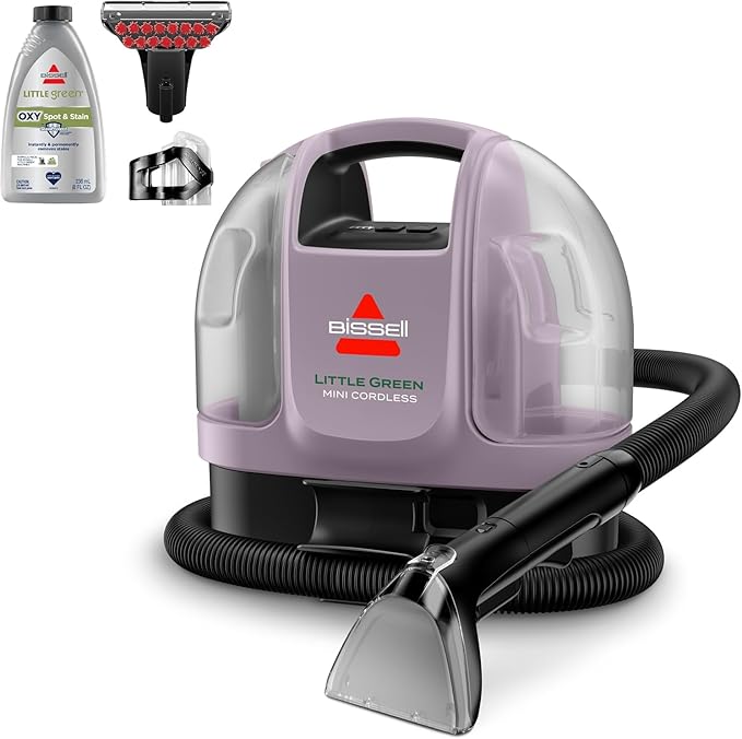 BISSELL Little Green Mini Cordless Portable Carpet and Upholstery Deep Cleaner, Car/Auto Detailer, with HydroRinse Self-Cleaning Tool and 4" Tough Stain Tool, Limited Edition Color Dusk Pink, 4015F