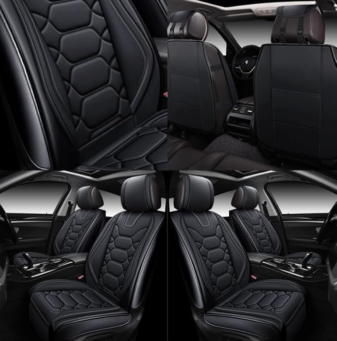OASIS AUTO Car Seat Covers Front Seats, Waterproof Faux Leather Seat Covers for Cars Universal Fit for SUV, Truck, Sedan, Black Premium Car Seat Protector with Cushions