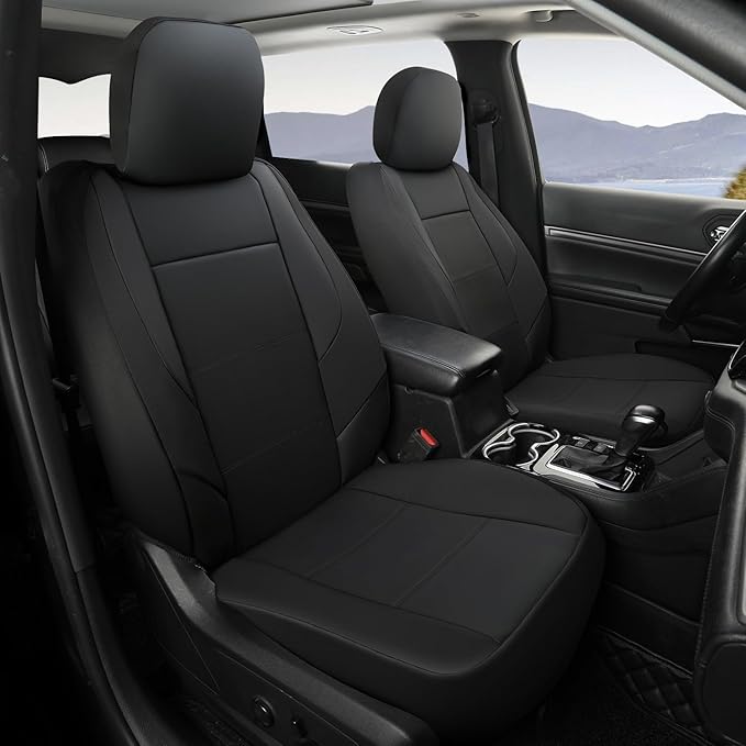 GIANT PANDA Front Car Seat Cover for Jeep Wrangler JK (2007-2018),Leather Bucket Seat Covers Custom Fit Jeep Accessories (Black) 2-Pack