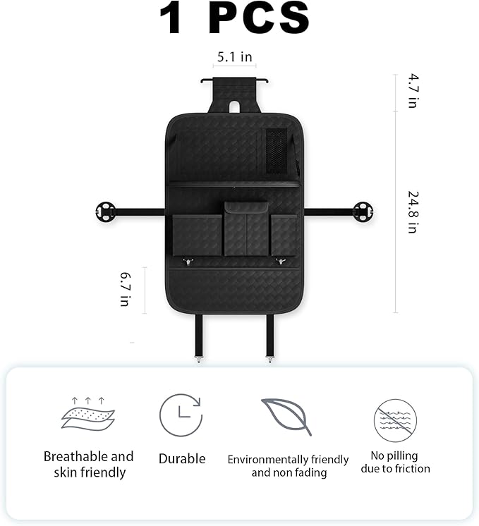 Car Seat Organizers,Multi-functional Back Seat Protectors, Storage Pouches, and Tray Holders (for Cars, Kids, Seat Back and Rear Seats) (Woven Black, 1 Pcs)