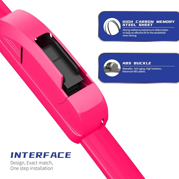 OEM QUALITY 24" + 19" Premium All-Seasons Durable Stable And Quiet Rose Red Windshield Wiper Blades (Set of 2)