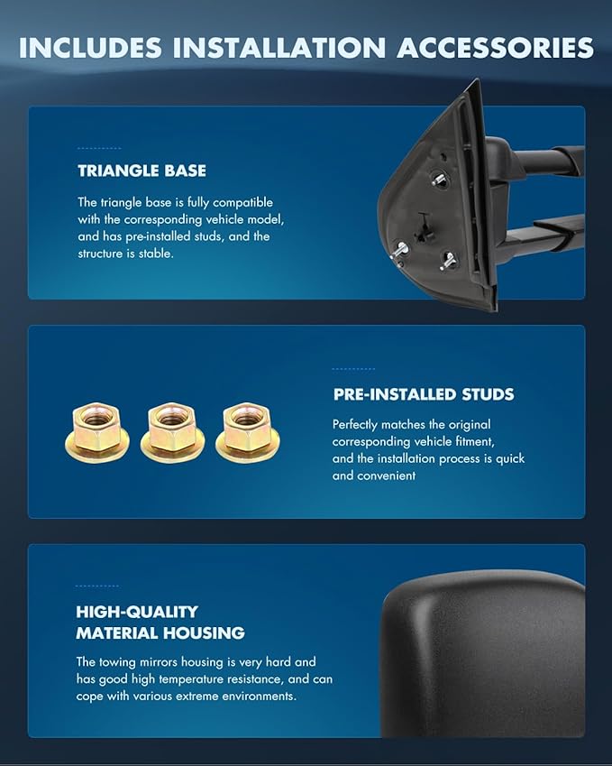 ECCPP Towing Mirrors Tow Mirrors With 2007-2014 For Chevy Silverado For GMC Sierra 1500/2500 HD/3500 Manual Adjusted No Heated No Turn Signal Black Housing Pickup