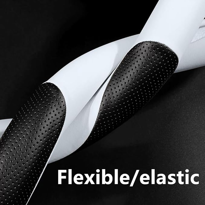 Carodi Leather Car Steering Wheel Cover, Elegant, Fashionable, Comfortable, Non-Slip, Breathable, Universal 15 inch, Black and White