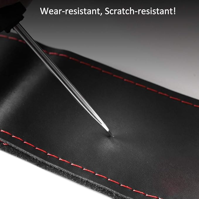 Steering Wheel Cover with Top Layer Genuine Leather and Anti-Slip Design, Soft Padding, Breathable, Universal 15 Inch Stitch on Wrap