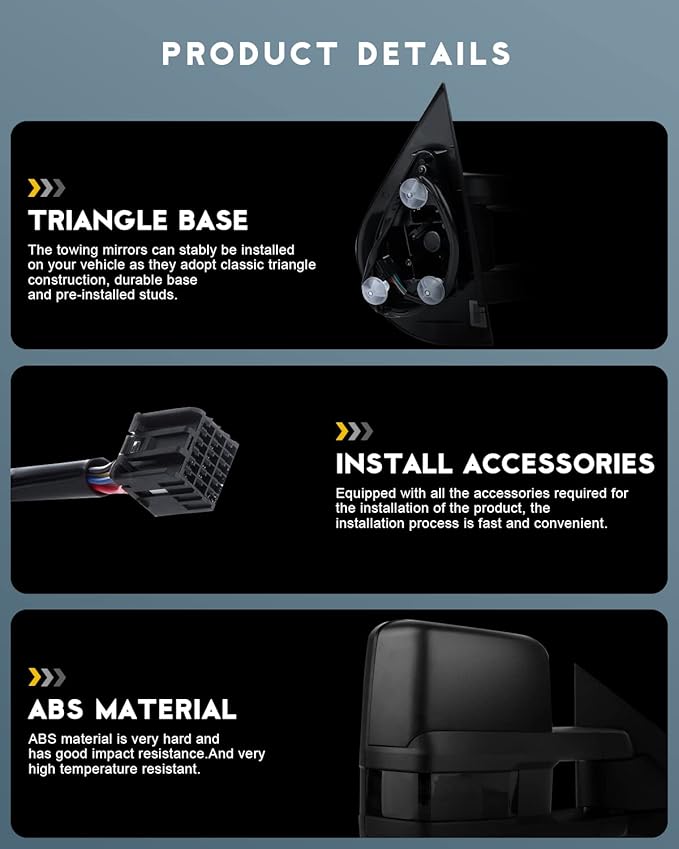 OCPTY Towing Mirrors Power Heated Left Driver Right Passenger Side Tow Mirrors Fit For 2014-2018 For Chevy For Gmc 1500 2015-2019 For Chevy For Gmc 2500 Hd 3500 Hd With Led Turn Signal Black