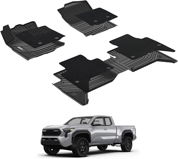 3W Floor Mats & Carpets Custom Fit Toyota Tacoma 2016-2023 (Only for Double Cab and Automatic), TPE Floor Liner Thickened Carpet with Safety Locks and Driver Heel Pad for Tacoma Cars Accessory