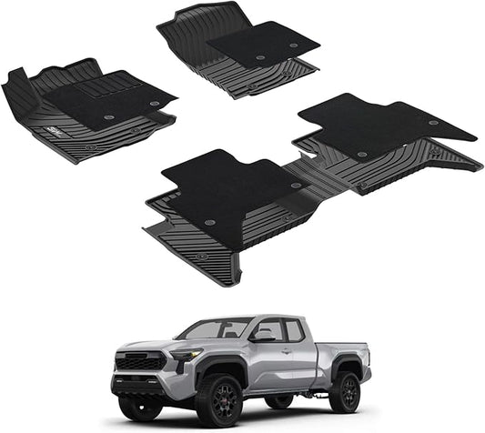3W Floor Mats & Carpets Custom Fit Toyota Tacoma 2016-2023 (Only for Double Cab and Automatic), TPE Floor Liner Thickened Carpet with Safety Locks and Driver Heel Pad for Tacoma Cars Accessory