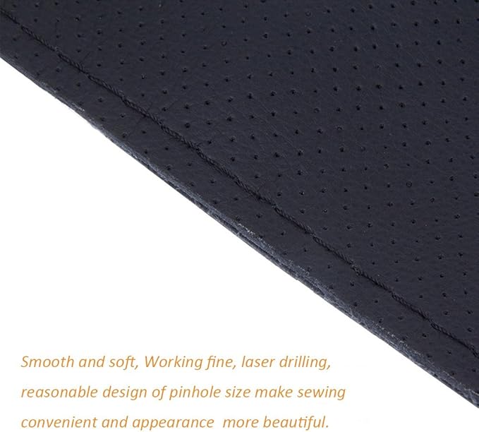 Onerbuy Universal Leather Car Steering Wheel Stitch On Wrap Cover DIY Sewing Breathable and Anti Slip, Maximum for 15-Inch Diameter Car Steering Wheel (Black)