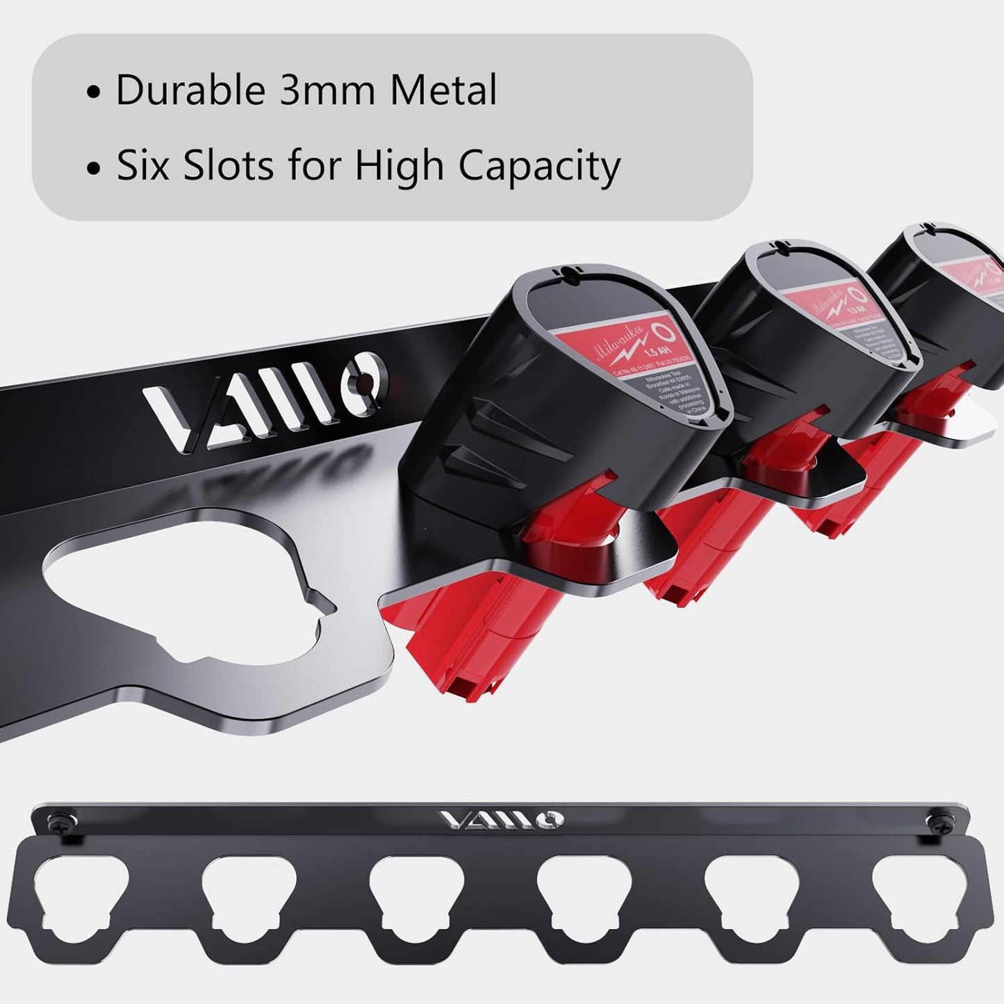 VAIIO Compatible Milwaukee M12 12V Battery Rack Holder, Wrought Iron Heavy Duty Thickened Batteries Slots, Stealth Battery Wall Mount Organizer Garage Storage,Workshops,Shelves