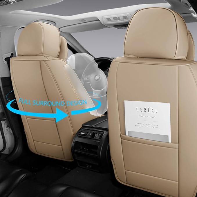 NS YOLO Full Coverage Leather Car Seat Covers for Cars,SUVs and Pick-up Trucks,Car Seat Protector,Automotive Seat Covers,Car Seat Cushion,Beige Seat Cover,Front Seat Cover for 2 Seats