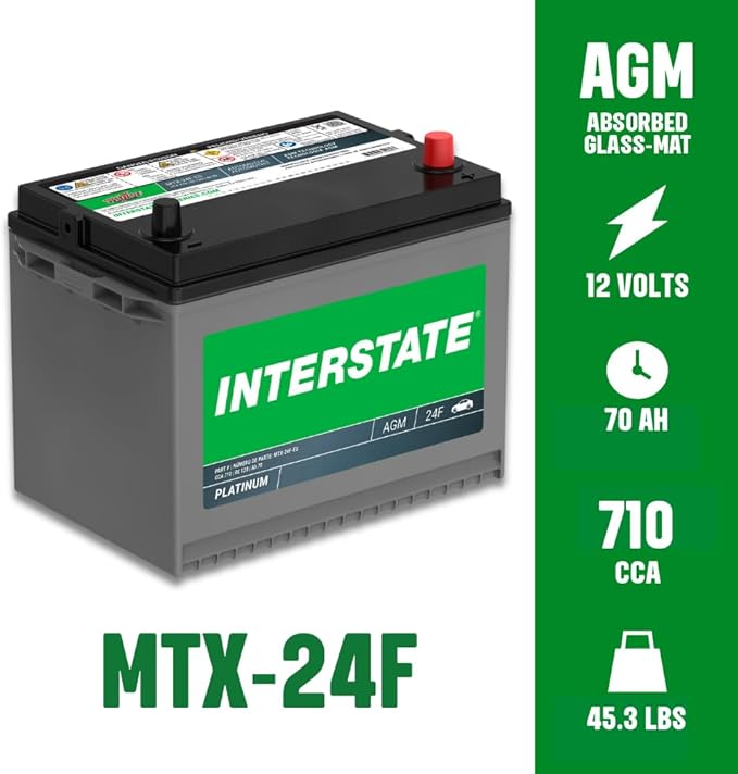 Interstate Batteries Automotive Battery 12V 70Ah (Group Size 24F) 710CCA SLI AGM Auto Battery Replacement for Cars, SUVs, Sedans, Trucks (MTX-24F)
