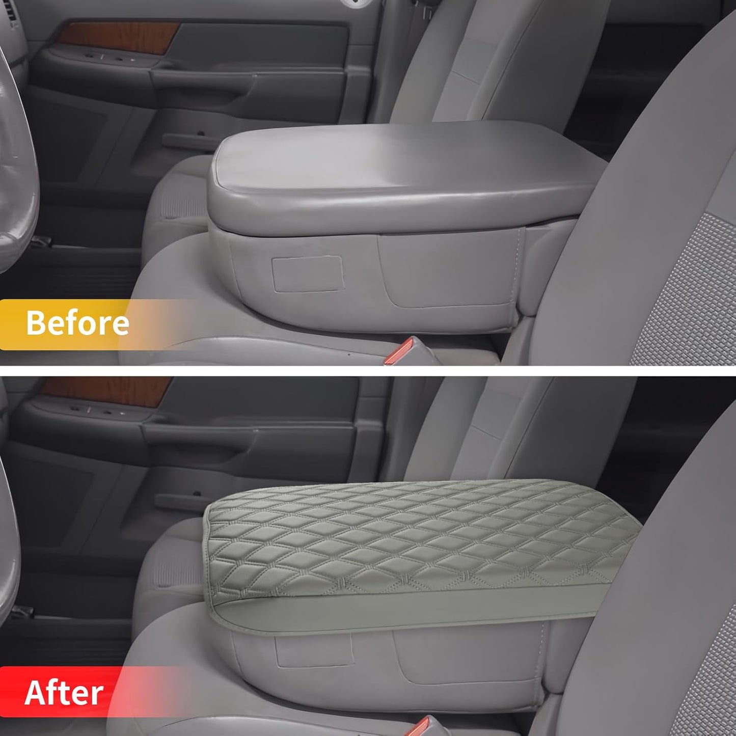 GIANT PANDA Custom Fit Center Console Cover for Dodge RAM 1500 2500 3500 2002-2012 with Jump Seat - Waterproof Armrest Center Cover - Full Protection,Grey