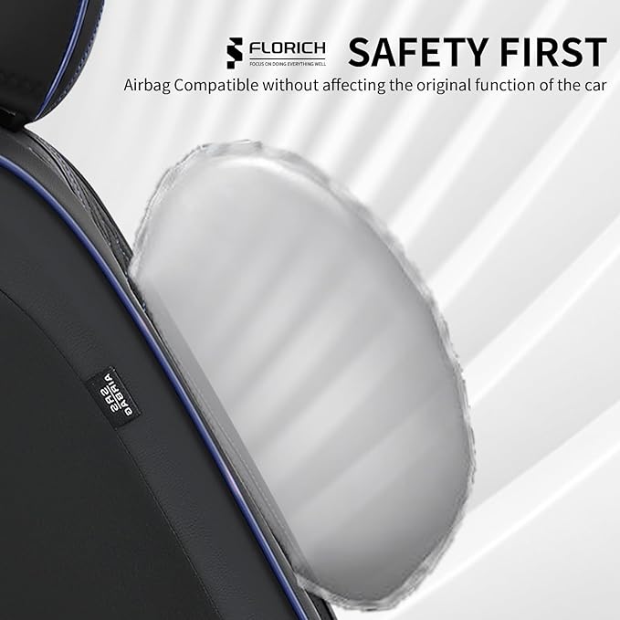 FLORICH Universal Seat Covers for Cars, Front and Back Seat Cover for Car Luxury Faux Leather Waterproof Seat Cover Universal Fit for Most Cars SUV Trucks, Black&Blue Line