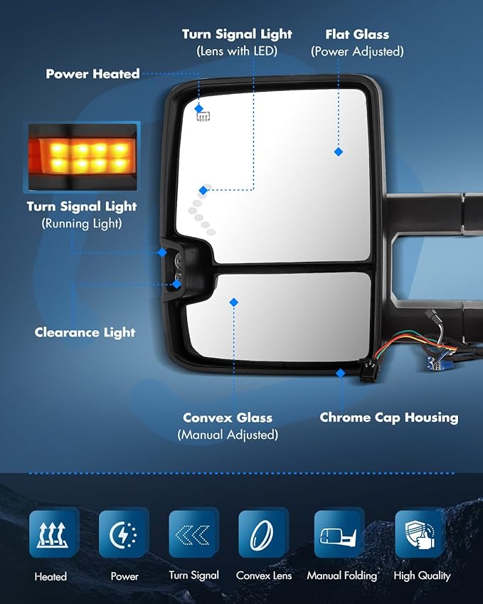 ECCPP Towing Mirrors Tow Mirrors With 2003-2006 For Chevy Silverado For GMC Sierra Pickup All Models Power Adjusted Heated Turn Signal Width Light Chrome Pickup