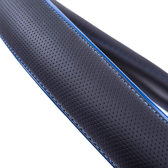 Car Pass Colour Piping Leather Universal Fit Steering Wheel Cover,Perfectly fit for 14.5-15 inches Suvs, Vans, Trucks, Sedans, Cars (Black&Blue)