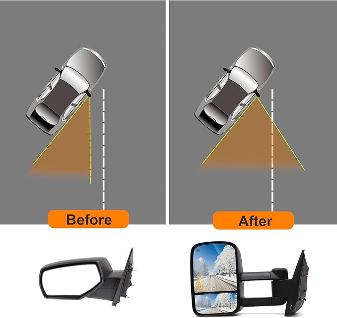 ReYee Towing Mirrors for 2007-2014 Chevy Silverado 1500 2500 3500 Tahoe Suburban GMC Sierra Yukon Tow Mirror with Power Adjust Heated LED Arrow Signal Light Manual Folding Telescoping Black Cap LH RH