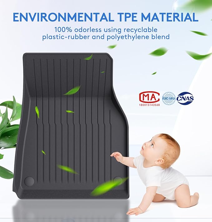 Floor Mats Fits for Tesla Model Y 5-Seat 2024-2020 - All Weather TPE Front, Rear, Cargo & Sub-Trunk Mats, 6-Piece Custom Fit (Not Fit 7-Seat)