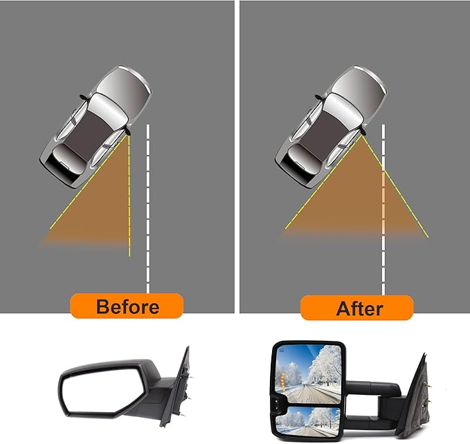 ReYee Towing Mirrors for 2014-2019 Chevy Silverado 1500 2500 3500 GMC Sierra with Heated Power Arrow Light Turn Signal Light Auxiliary Lamp Manual Fold Telescoping Chrome Cap