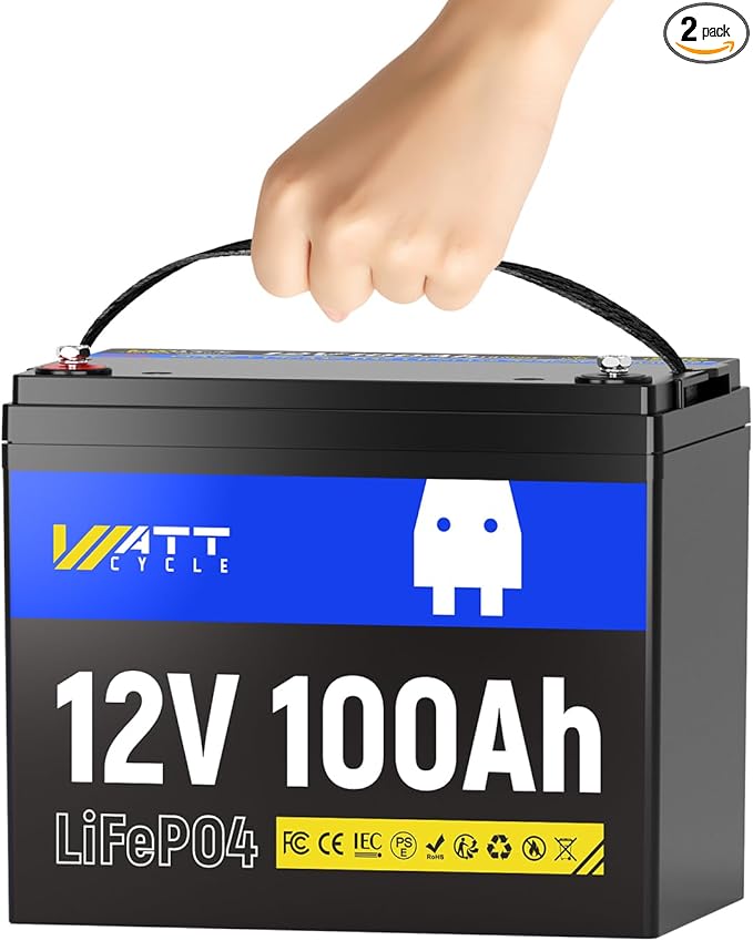 WattCycle 12V 100Ah LiFePO4 Battery BCI Group 24-15000 Cycles, Built-in 100A BMS, Low-Temp Protection for RV, Solar System, Marine, Golf Cart, Trolling Motor, Home Energy Storage, Off-Grid
