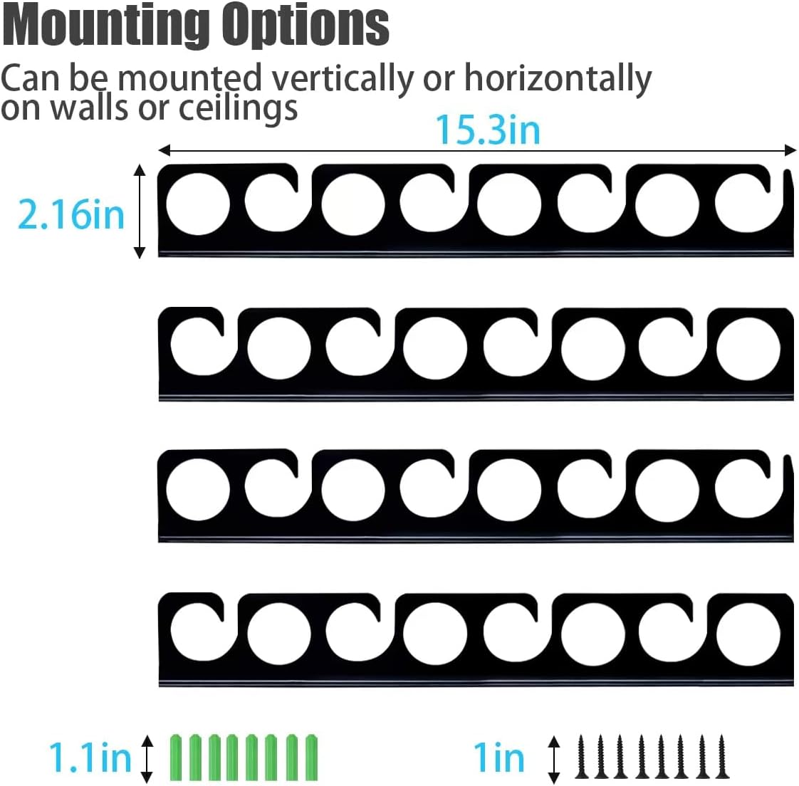 Wall or Ceiling Fishing Rod Storage Rack Vertical Horizontal Holder with 16 Capacity Fishing Rods Reels Mounted Roof Carrier Hooks Hanger for Garage Cabin and Basement Gear Accessories