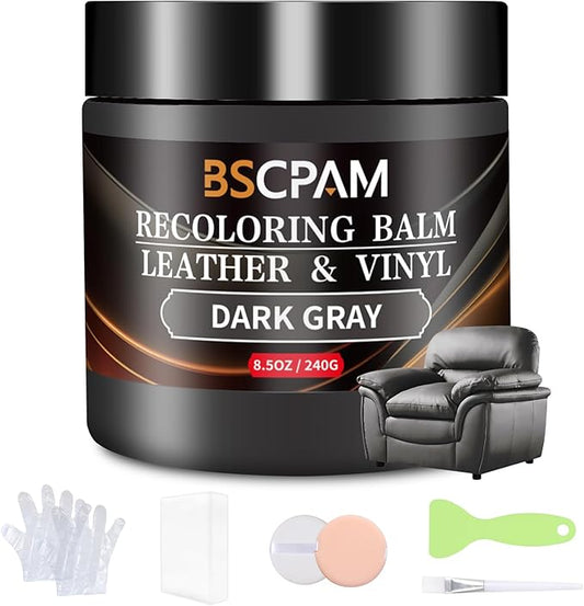 Dark Gray Leather Recoloring Balm,Leather Couch Scratch/Stain Remover,Leather Repair kit for Vinyl Furniture and Car Interior,Leather Dye Paint for Scratched and Faded Leather Couches
