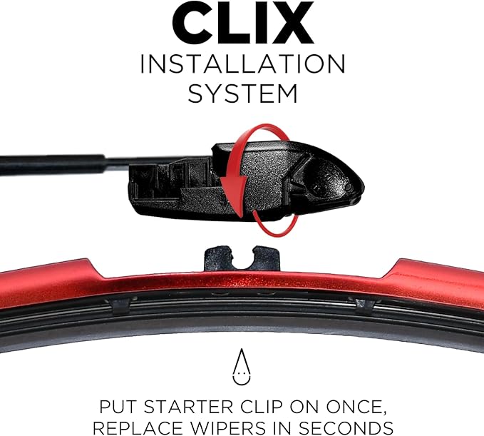 ClixWipers 28" + 16" (Set of 2) Red Chrome All Weather Premium Automotive Replacement Windshield Wiper Blades, Passenger and Driver Side Winter Wiper Blades for Various Car Models