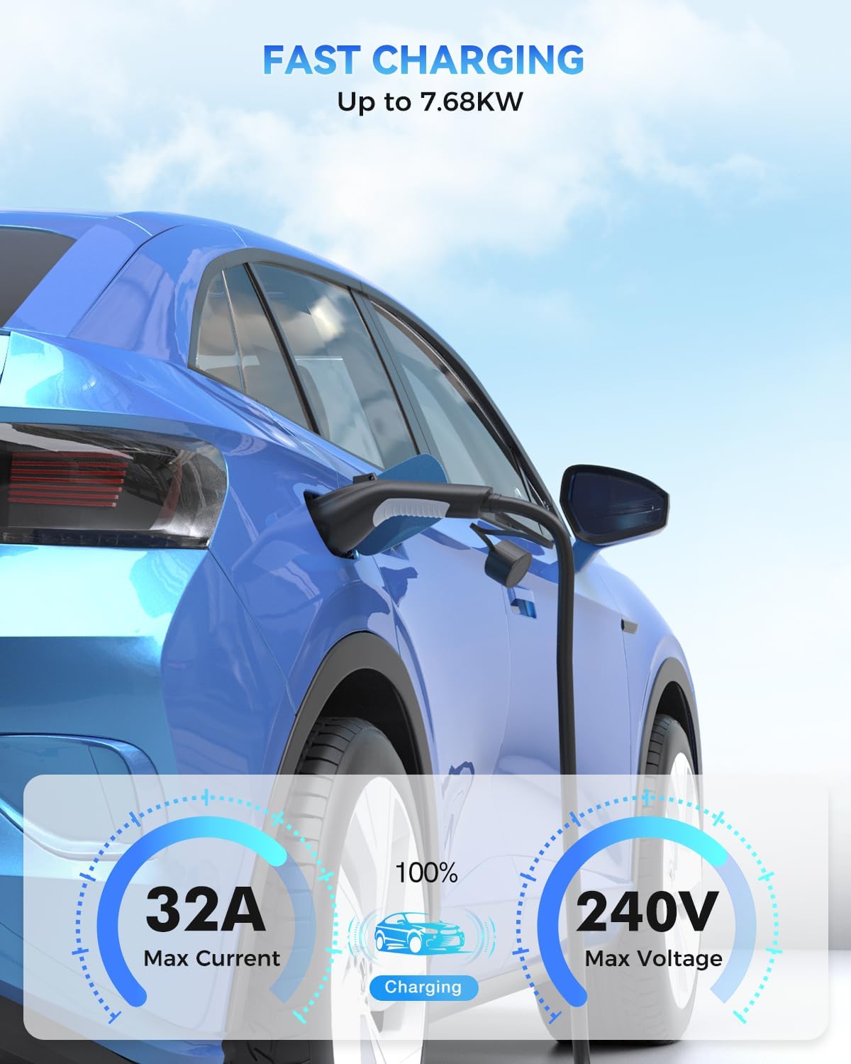 EV Charger Extension Cable, 21ft 32Amp J1772 Extension Cable Compatible with 110V-240V SAE J1772 EV Chargers, Suitable for J1772 EVs/PHEVs, Level 1/ Level 2 IP66 Car Charger Extension Cord with Bag