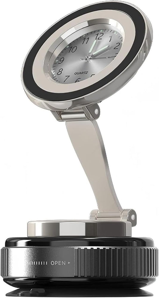 Magnetic Car Phone Holder for iPhone Magsafe, 360°Foldable Suction Cup Phone Mount, Stand for Desk with Clock Compatible with All Smartphones