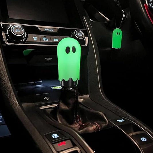 Universal Ghost Gear Shift Knob with 3 Threaded Adapters M8 M10 M12,Fits for Most Vehicles,Spooky Car Accessories Funny Gear Shifter Handle On Halloween(Ghost-Fluorescence)