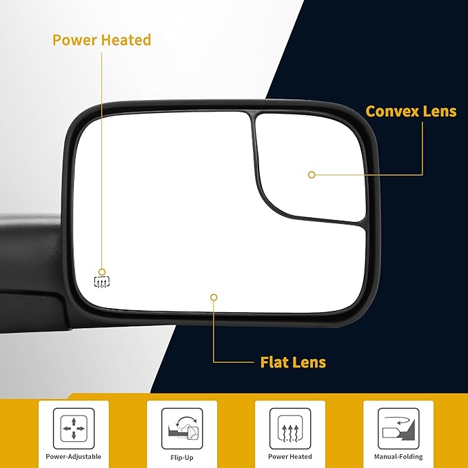 DWVO Side Towing Mirrors Compatible with 2005 2006 2007 2008 2009 2010 2011 2012 2013 2014 2015 Tacoma, Door Mirror with Power Adjustable Heated, Manual Folding Fliping Towing Mirrors