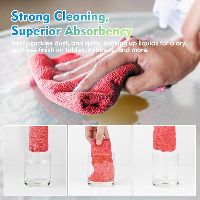HOMEXCEL Red Microfiber Cleaning Cloth 12 Pack, 12.5 x 12.5 inch Microfiber Towels for Cars, Ultra Absorbent Car Washing Cloth, Lint Free Streak Free Cleaning Rags for Car, Kitchen, and Window