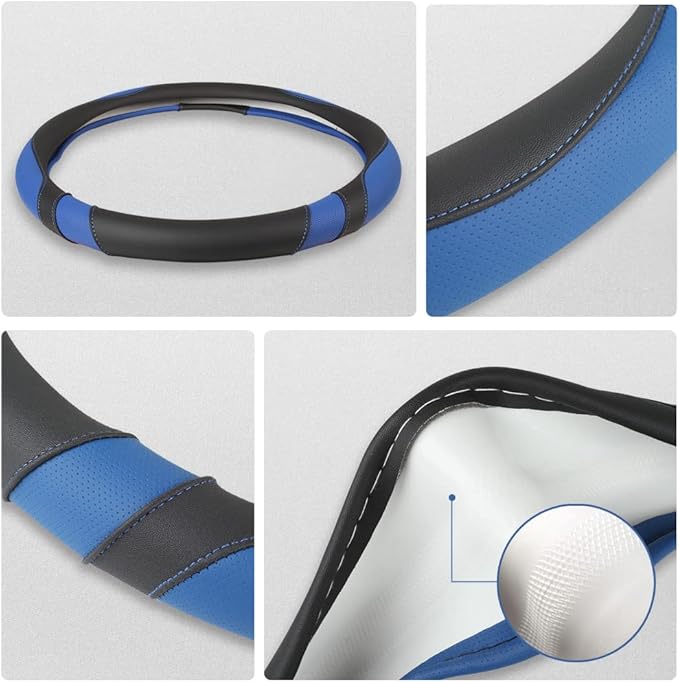 West Llama Car Steering Wheel Cover for Ford Escape,Explorer,Fusion,Focus,Bronco,Transit,Edge(Black+Blue- Standard Size)